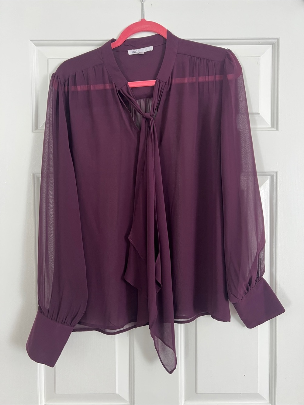 Diane Von Furstenberg Sheer Tie-Neck Blouse in Plum